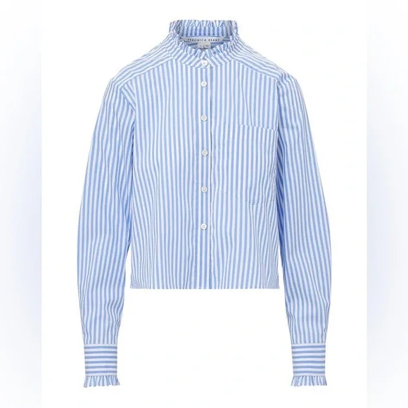 Veronica Beard Whitman Ruffle Button up Shirt Bluebell - Picture 5 of 14
